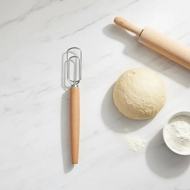 Batidor de acero inoxidable para masa, herramienta de repostería doméstica para mezclar masa de pan y harina