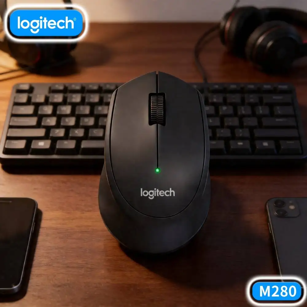 Logitech M280 Ergonomic Wireless Mouse Slip-Resist Textured Pads 2.4GHz Nano Dongle 10m Range for Home PC Mac Linux