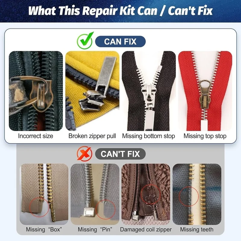 DT16 203 Pcs Zipper Repair Kit with Pliers, Zipper Pull Replacement Slider for Clothing Jackets Coats Bags
