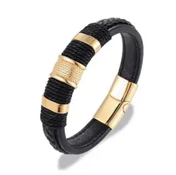 Fashion Multilayer Braided Genuine Leather Bracelet High Quality Metal Magnetic Buckle Bracelet Men Braided Bracelet Jewelry