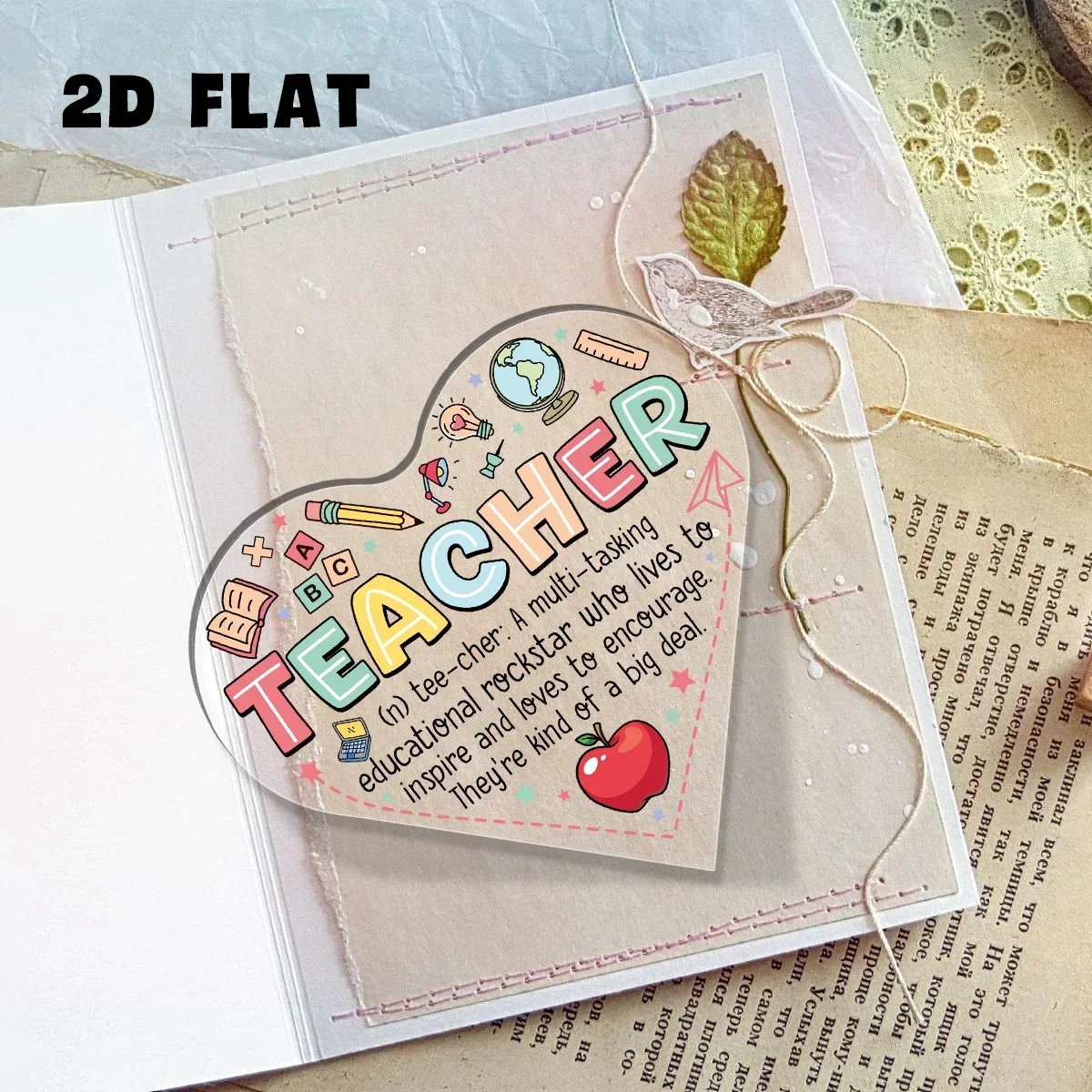 Clear Heart Shaped Acrylic Sign Teacher Appreciation Tabletop Ornament Back To School Gift