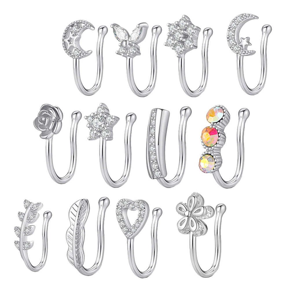 

12pcs Zircon For Party Fake Decoration Fake Ring No Decor Piercing Nose Clip No Piercing Nose Rings Rings