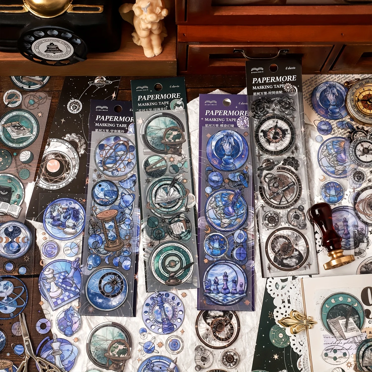 6 Sheets  Crystal Ink Retro PET  Stickers for Scrapbooking DIY Decorative Material Collage Journaling