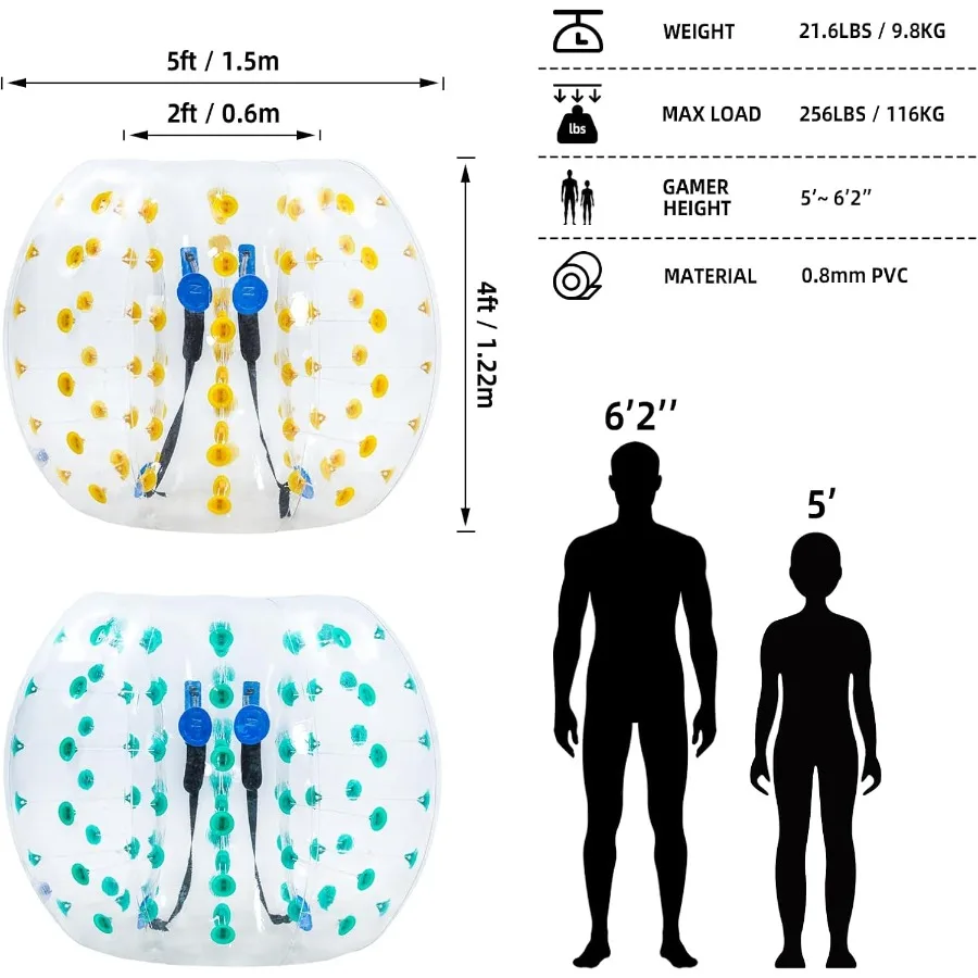 ลูกบอลกันชนเป่าลม 2 ลูก ขนาด 5 ฟุต สำหรับผู้ใหญ่ หรือ บอลซอร์บ สำหรับเล่นฟุตบอลแบบฟองอากาศ สำหรับกิจกรรมกีฬา