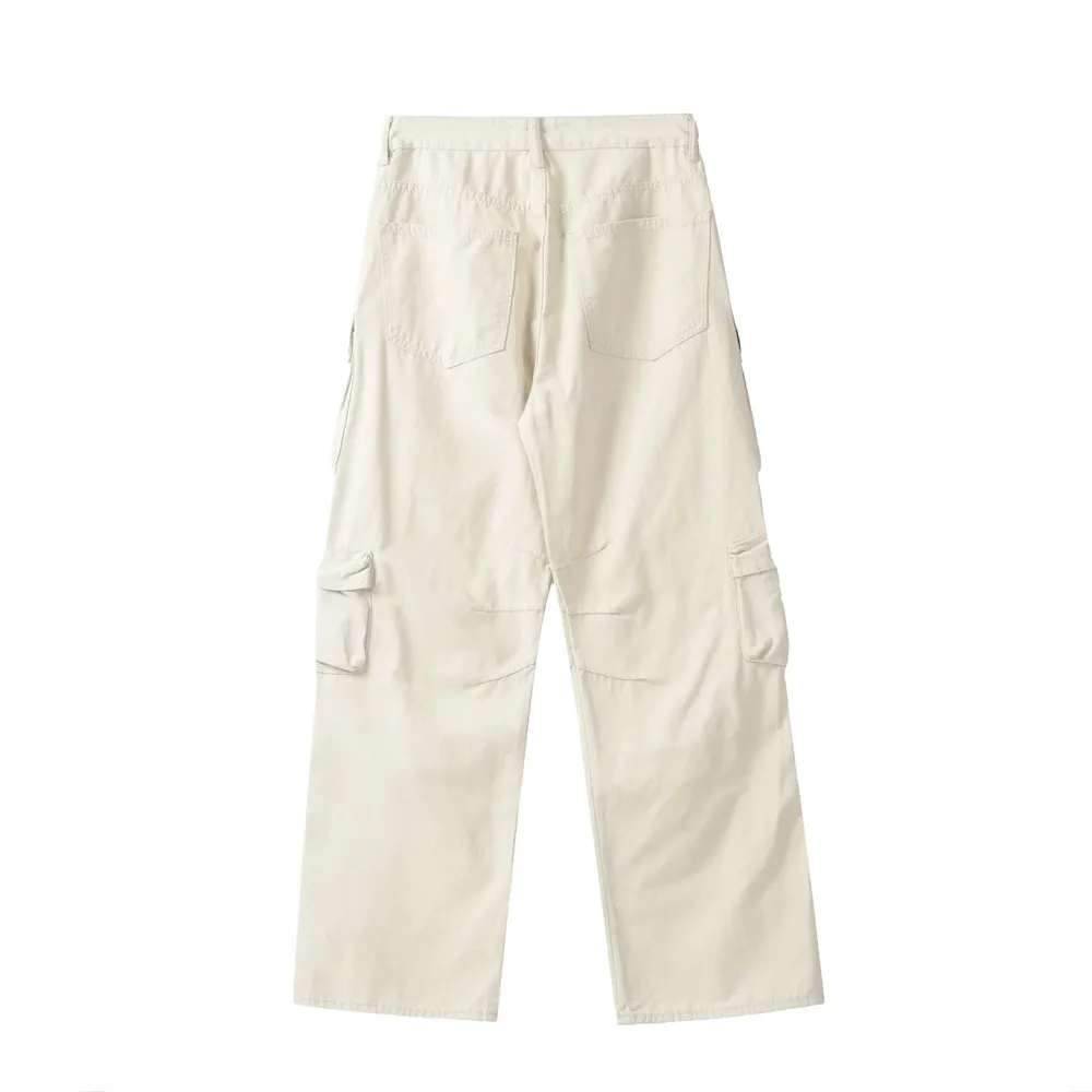 MWJLPWQ Patch Pocket Design Multi-Pocket Cargo Pants Men's Trend Street Style New Loose Functional Outdoor Casual Trousers 21419