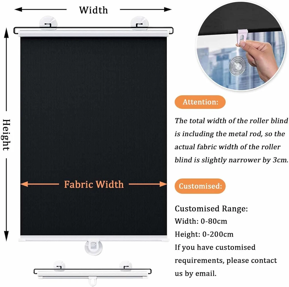 ظلال أسطوانة التعتيم للنافذة بدون حفر ستارة الخصوصية اللاسلكية الظل الأعمى مع أكواب الشفط غطاء النافذة المعزول الحراري #4