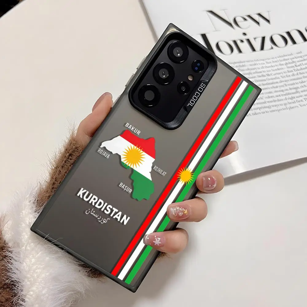 كردستان العلم خريطة شعار قضية الهاتف لسامسونج غالاكسي S25 حافة S24 S23 S22 S21 S20 الترا فوندا سيليكون غطاء فضي