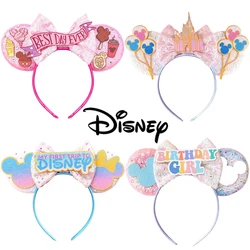 Disney-diademas con orejas de Mickey Mouse para mujer, accesorios para el cabello de fiesta, lazos de lentejuelas de Minnie Mouse, regalos para niños