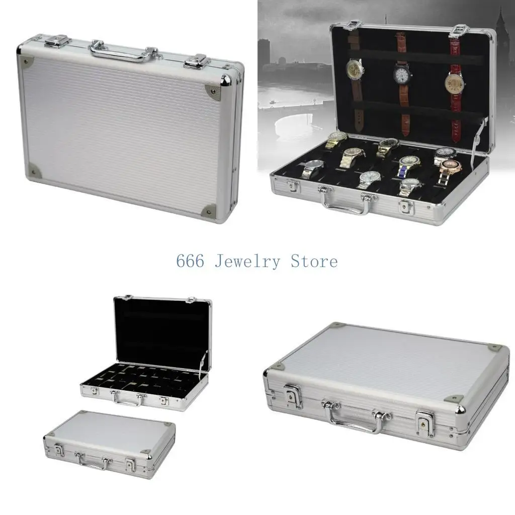 

F2TD Watches Holder Men Storage Boxes Holder Watch Showcase Lockable Suitcase for Roadside Booths Display 24 Girds