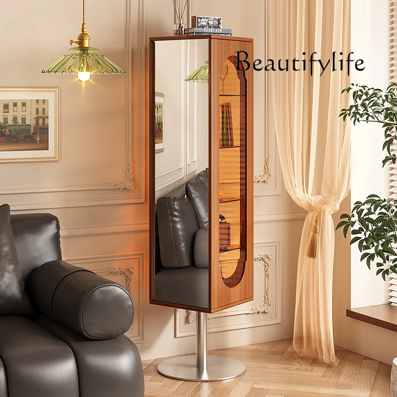 French Solid Wood Full-Length Mirror Rotating Antique Style Full-Length Mirror Cabinet