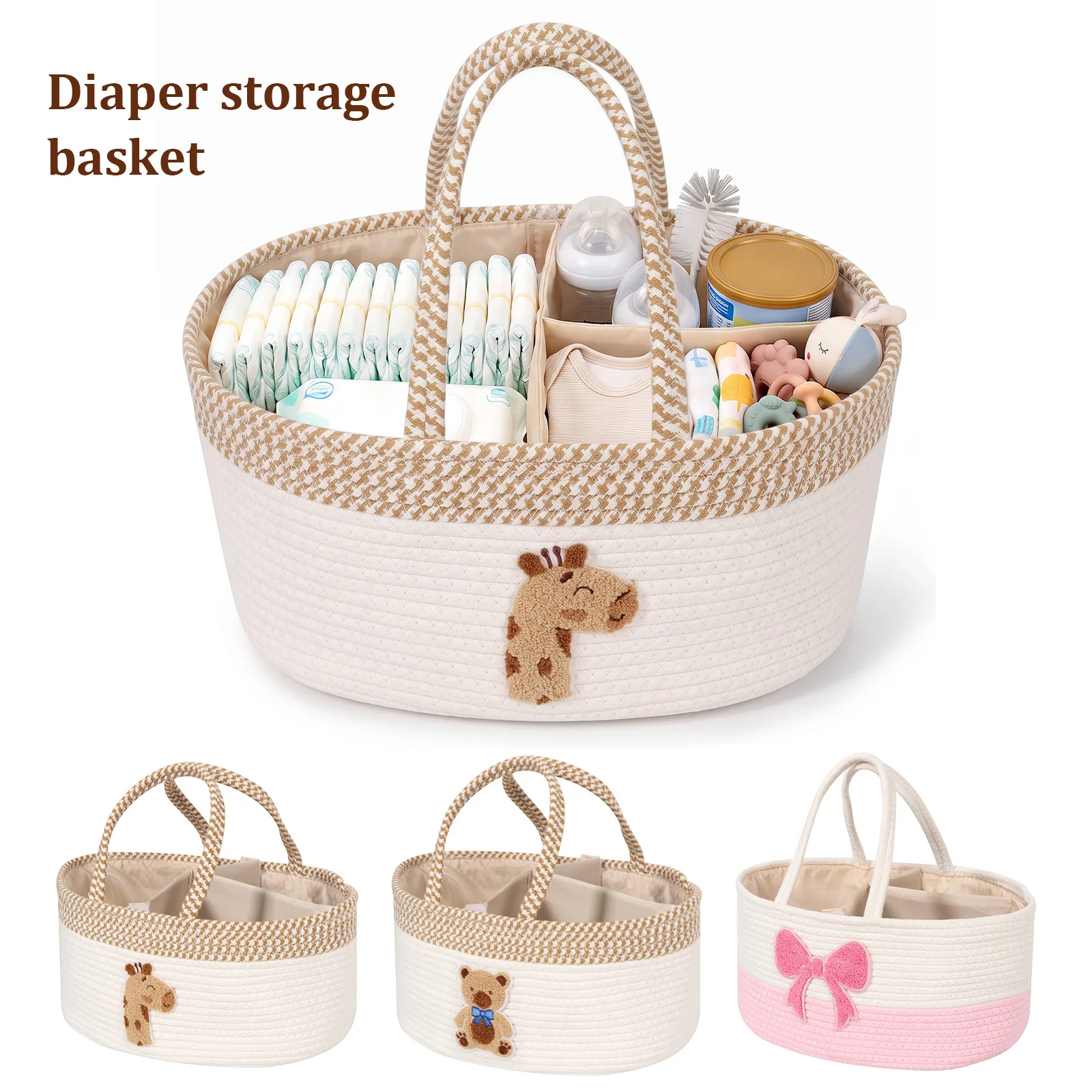 Baby Diaper Caddy Organizer Multi-role Travel Out Portable Mommy Bag Large Capacity Cotton Rope Diaper Bag Diaper Storage Basket