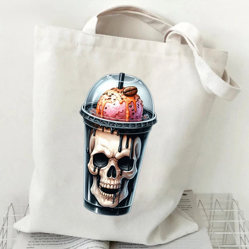 Halloween Style Shoulder Bag Women Men Large Capacity Funny Pumpkin HandBag Casual Street Canvas Student Commuting Tote Bags