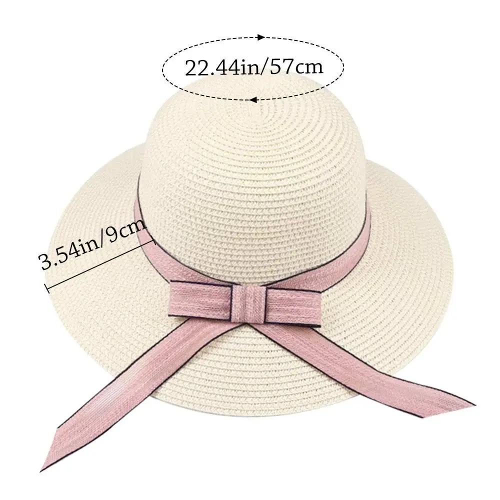 Sombrero de sol con protección UV para mujer, gorra de Panamá de viaje de ala ancha, sombrero de paja con lazo informal, Verano