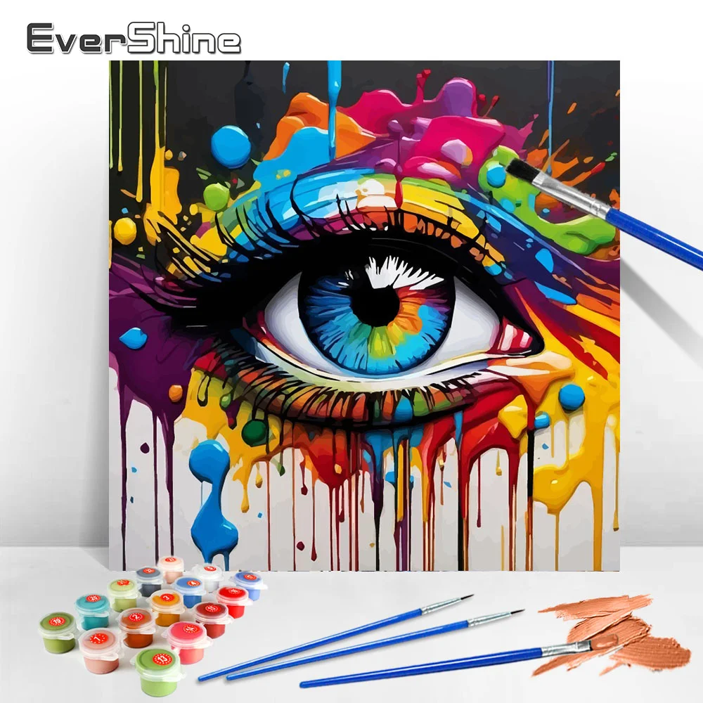 Evershine Adult Paint Colorful Eye Coloring By Numbers Portrait Art Figure Drawing Handpainted DIY Gift Wall Decoration