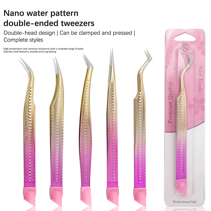 Pinzas de silicona con Cabezal de presión, pegatinas de uñas de doble punta, Clip de recogida de diamantes de imitación, herramientas de extensión de pestañas de maquillaje