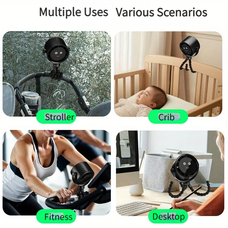 Ventilador USB portátil con Clip de pulpo, ventilador para cochecito de bebé con pantalla creativa de cara sonriente, ventilador de mano de escritorio para dormitorio de estudiante