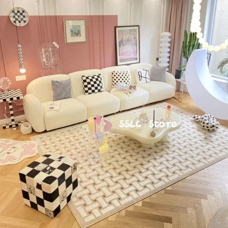 Nordic Style Carpets for Living Room Checkerboard Bedroom Decor Girly Bedside Rug Thick Plush Floor Mat Large Area Cloakroom Rug