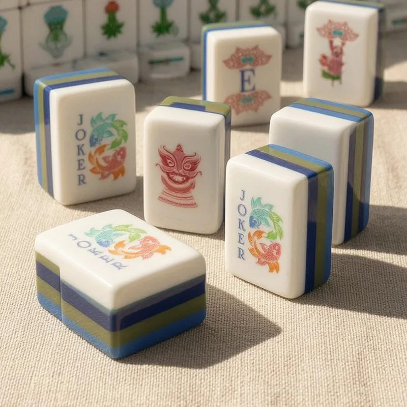 American-Style Mahjong Chess Card Set, 4-Layer Blue Gradient Acrylic, Entertainment Game, High-Quality Packaging