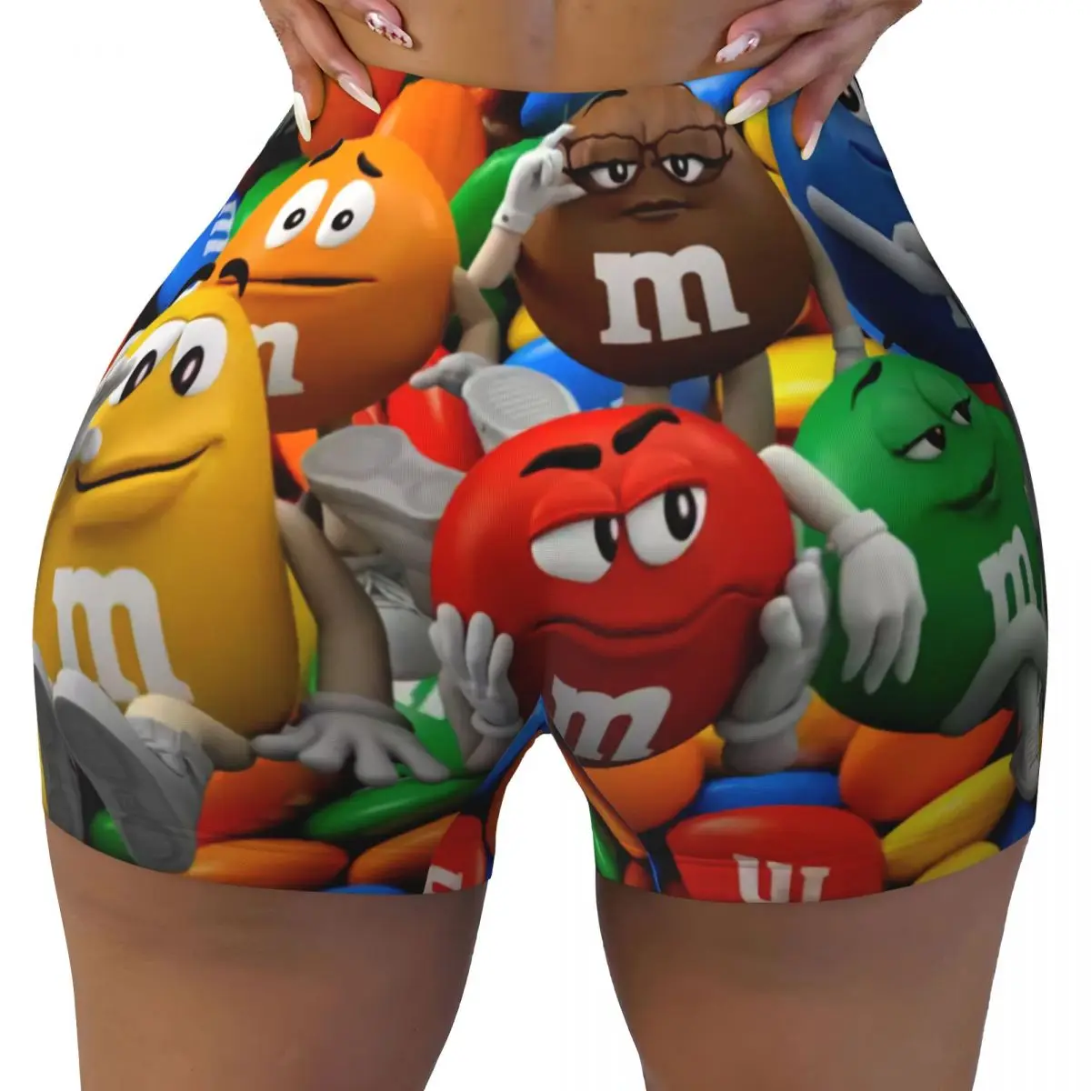 

Custom Funny Candy M&M's Chocolate Volleyball Biker Workout Shorts for Women Athletic Gym Yoga Shorts