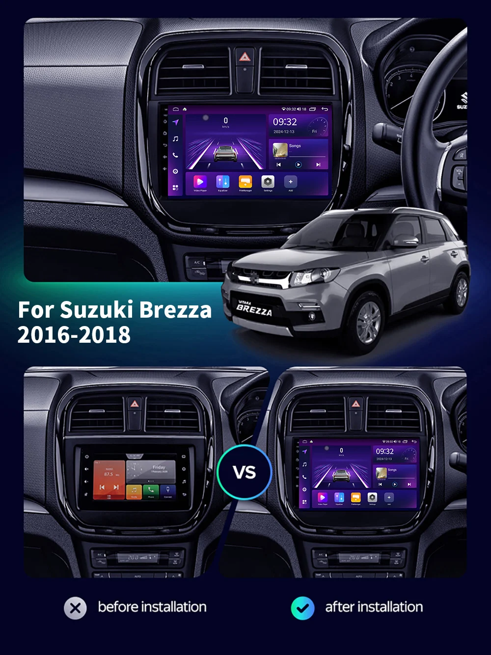 Car Multimedia Player For Suzuki Brezza 2016-2018 Android GPS Navigation Carplay Auto Stereo Radio Stereo DSP 2Din WIFI QLED