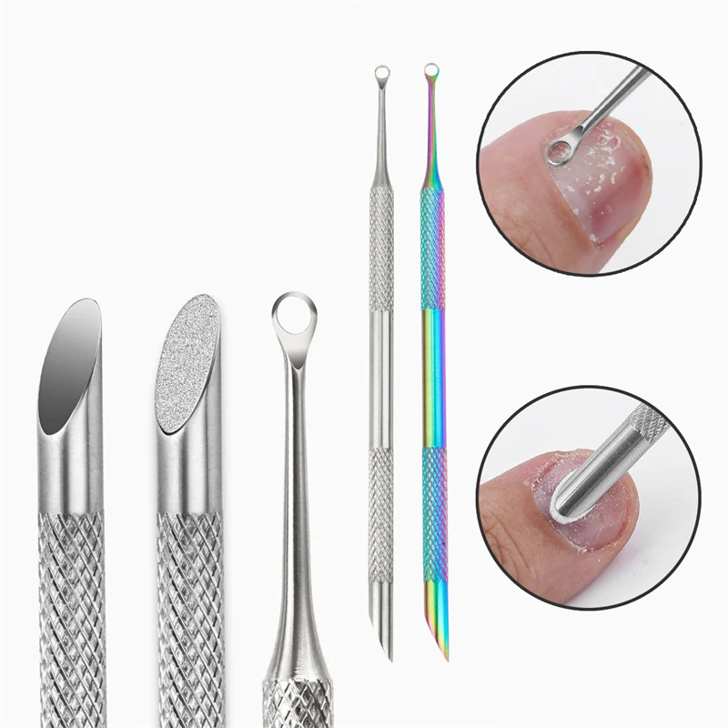 Outils d'épluchage de vernis à ongles en acier inoxydable, double extrémité, cercle, tête biseautée, dissolvant de poussoir, gel de manucure, fichiers N64.