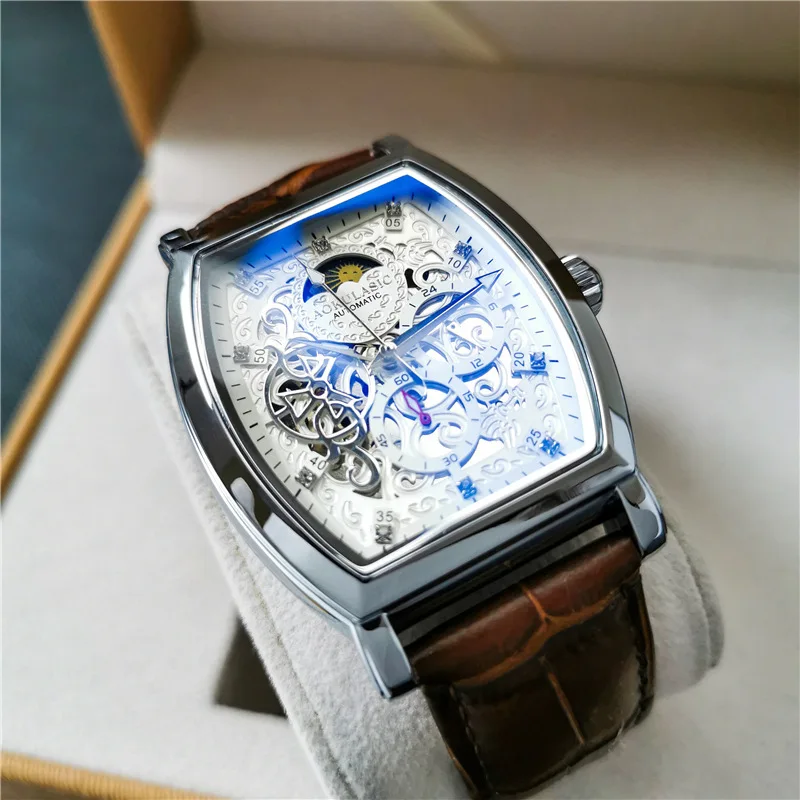 Orologio meccanico automatico senza marchio ufficiale orologio con fondo trasparente scavato Lea luminoso impermeabile da uomo