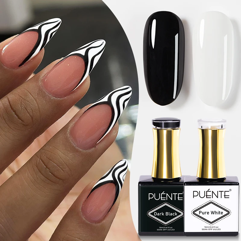 

PUENTE 18ML Pure White Dark Black Gel Nail Polish High Pigment Semi-permanent Nail Varnish Manicure Soak Off UV Nail Art Gel