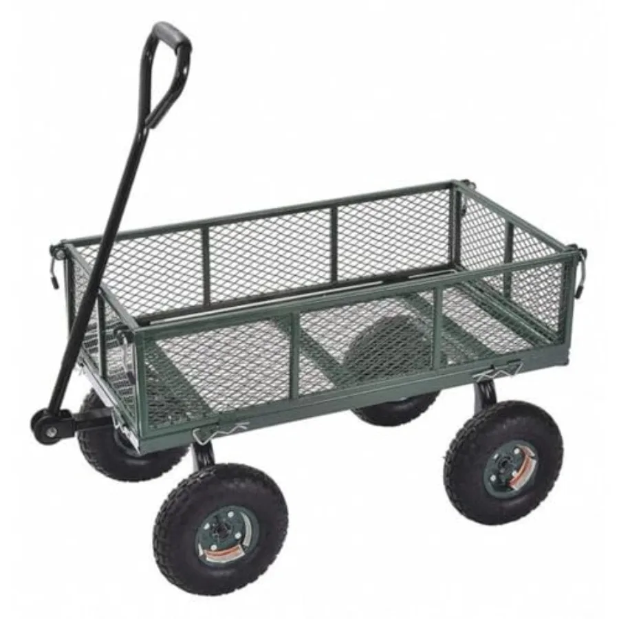 Garden utility wagon for outdoor use, steel construction, black finish, 400 lb capacity, compact 21-3/4H x 34L x 18W design