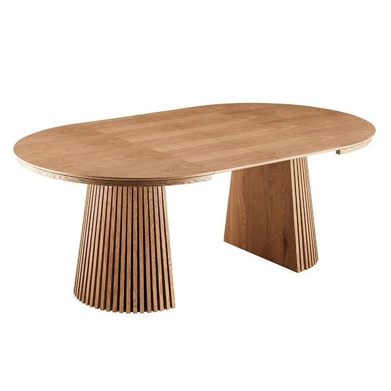 

Solid wood veneer dining table retractable folding light luxury foreign trade restaurant home