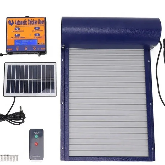 

Blue Rolling Automatic Chicken Coop Door With Timer and Solar Panel for Chicken Coop