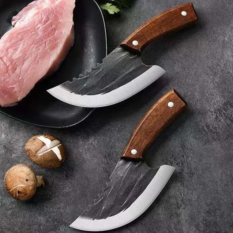 Wooden Handle Meat Cleaver Vegetable Fruit Slicing Fish Cutting Utility Peeling Knife BBQ Lightweight Chef Knife