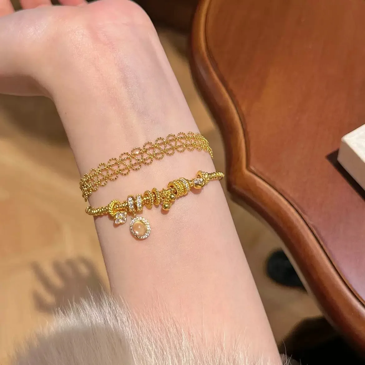 AETEEY S925 Sterling Silver Dragon Heart Wrap Chain Bracelet Sliding Ring Handmade Dangle Light Luxury Women Wrist Jewelry