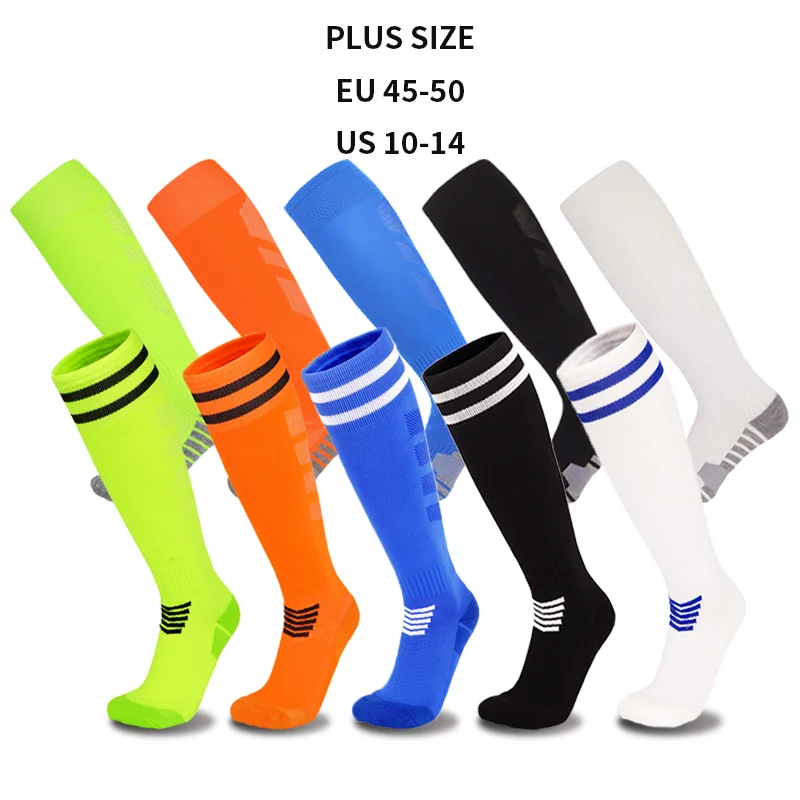 Plus Size Men’s Football Socks Eur Size 45-50 /US 10-14 Extra Large Athletic Knee High Cushioned Striped Socks for Baseball