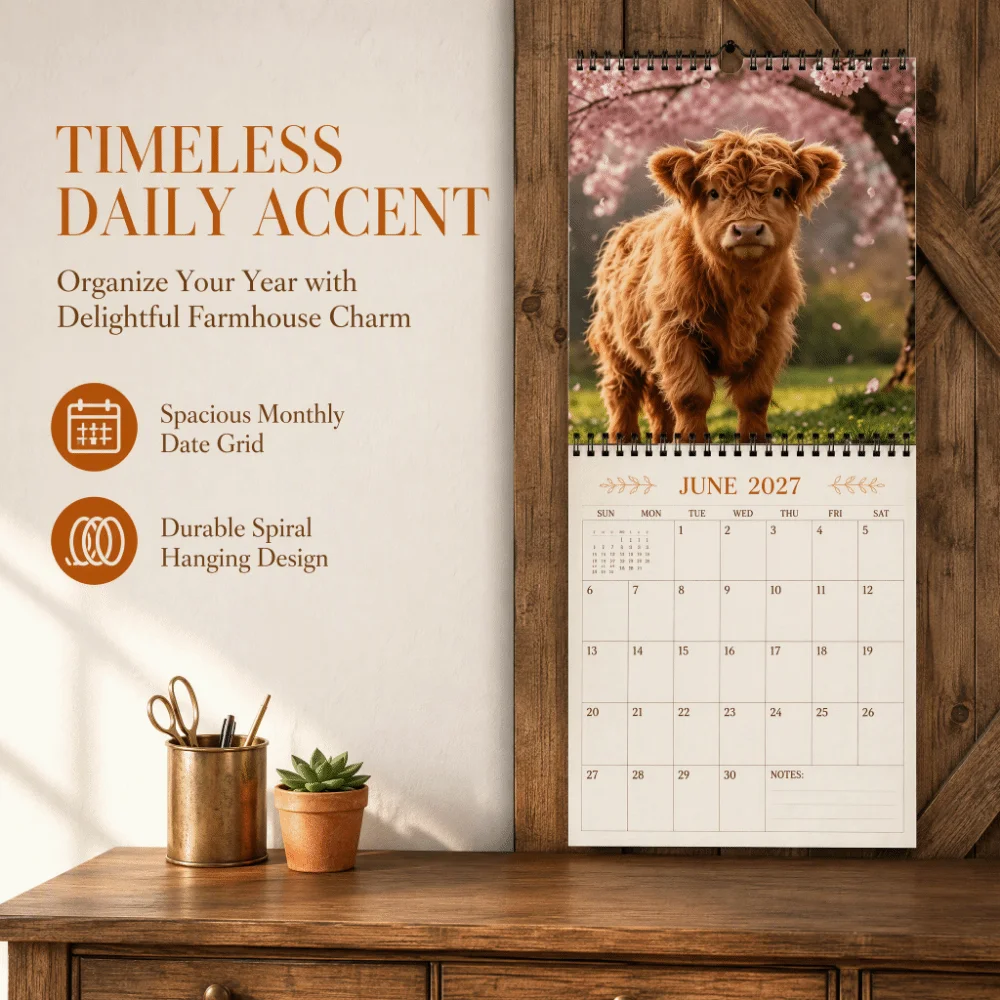 Stylish 2027 Wall Calendar Jan 2027- Dec 2027 Hanging Design Hanging Wall Calendar Yearly Cartoon Cow 2027 Calendar for Office