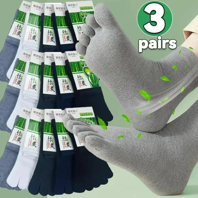 3pairs Men Five Finger Socks High Quality Cotton Toe Socks Men Anti-slip Crew Ankle Socks with Separate Fingers Men Comfortable