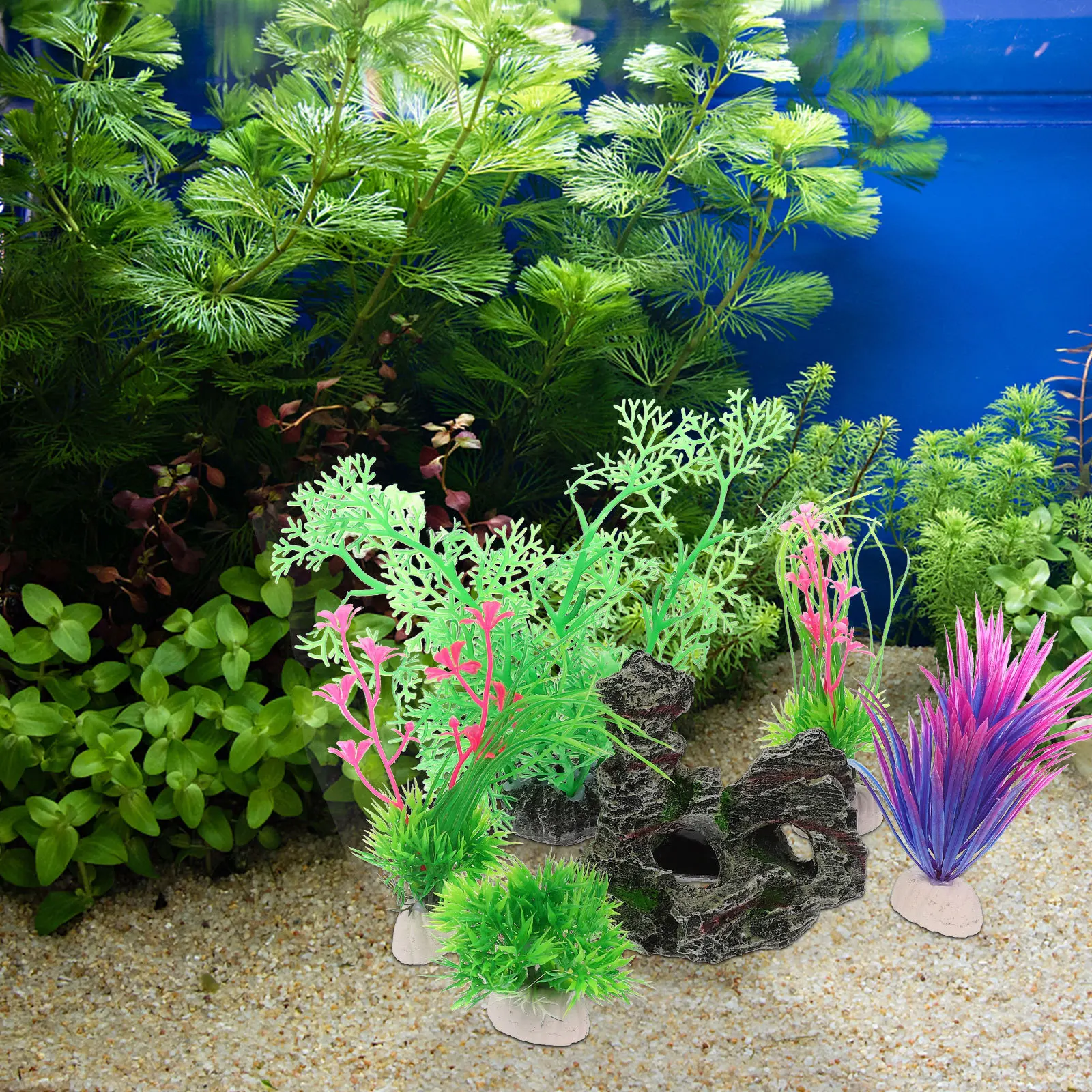 

1Set Aquarium Rockery Ornaments Lifelike Simulated Aquatic Plants Decorations Realistic Fish Tank Accessories Underwater Plant