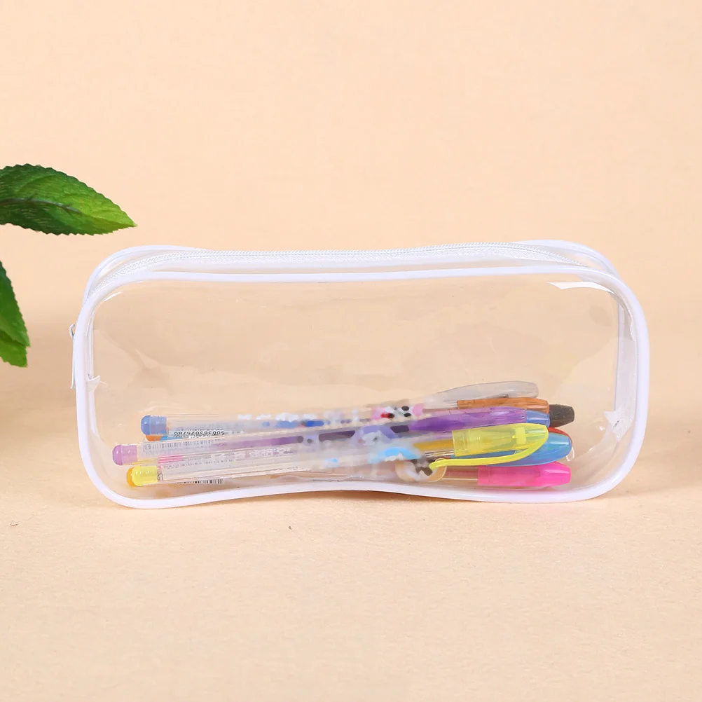 

2Pcs Transparent PVC Pencil Bags Zipper Closure Student Pencil Cases Stationery Storage Pouches White Black Portable Organizer