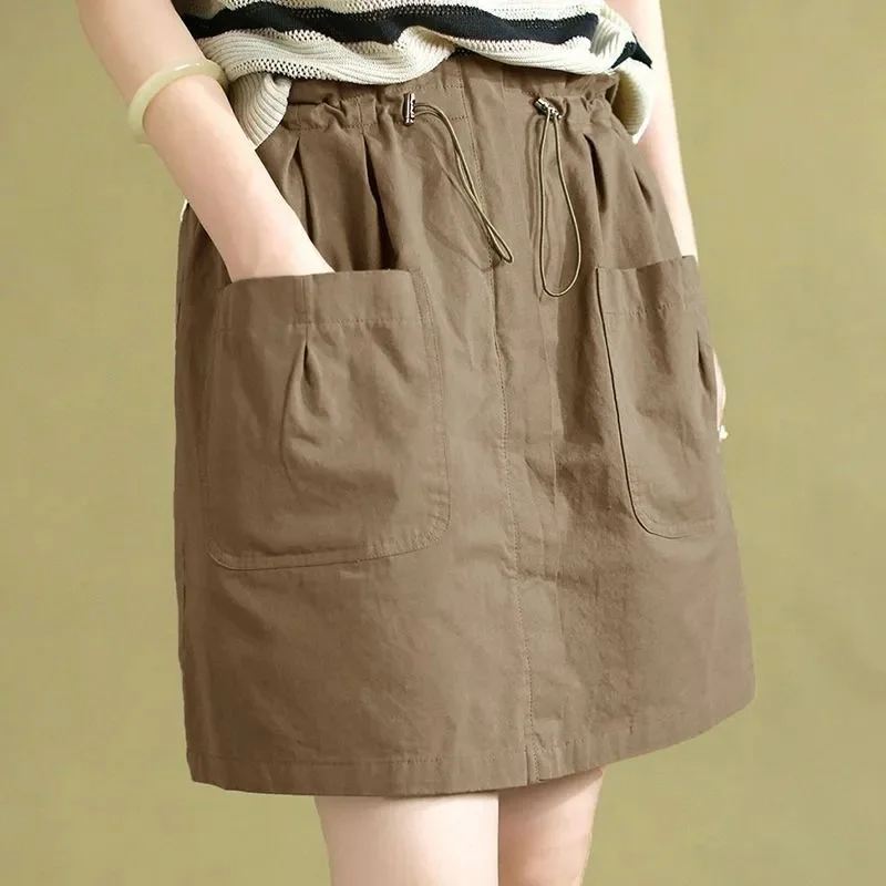 Fashion High-Waist Loose Elastic Waist Skirt Summer Casual Workwear A-Line Dress Slimming Versatile Short Skirt For Women