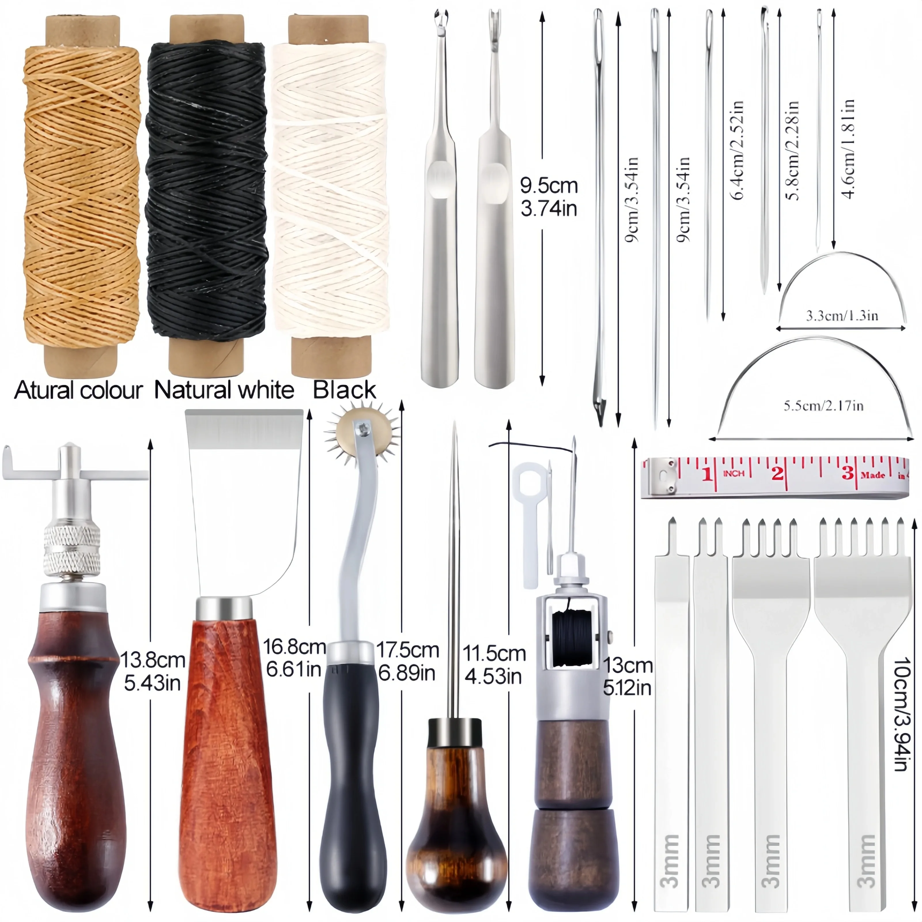 Professional Hand Sewing Leathercraft Tools Kit Saddle Groover Stitching Punch Carving Work Sets Tool For DIY Leather Accessory.