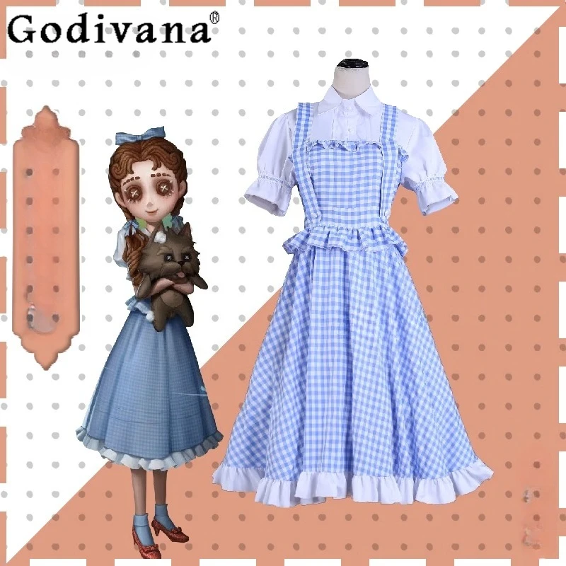 小さな女の子のための衣装ブルー格子ロリータ素朴なスタイルの女性のサマードレスフェスティバル制服ロールプレイングロングドレス