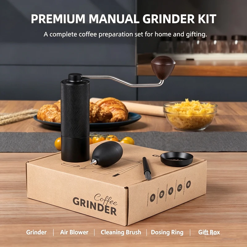 Four-Piece Hand Coffee Grinder Set—Manufacturer Wholesale: Hand-Crank, Portable, Adjustable, Steel-Core, Seven-Star