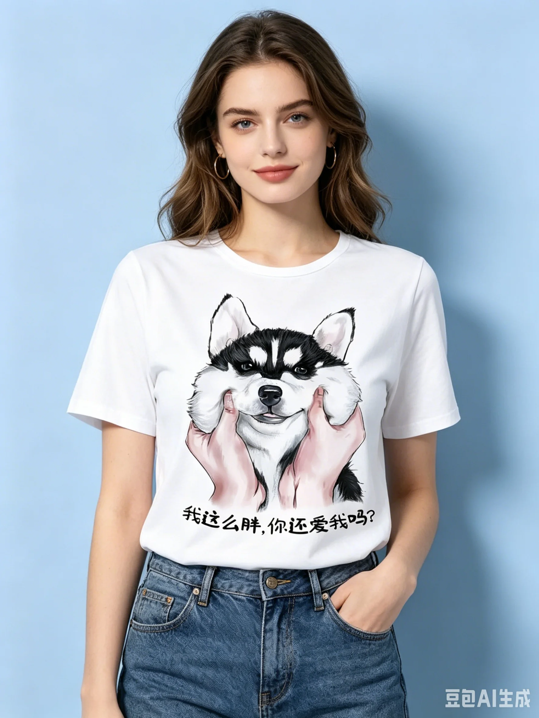 Husky, annoying dog, parody emoji T-shirt, men's and women's anime merchandise short-sleeved clothes Summer polyester fabric
