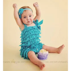 Baby Girls Clothes Baby Blue Ruffled Lace Romper Toddler Kids Jumpsuit New Born Baby 1th Birthday Photo Outfit