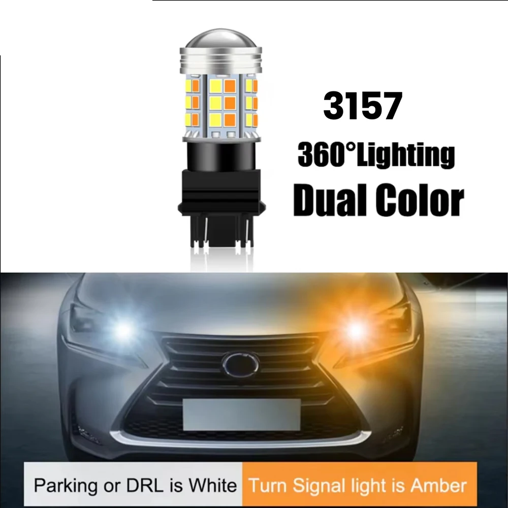 1pc Dual Color Parking Light Led T25 3157 P27/7W 45Smd Car DRL Turn Signal Lamp 1157 Auto Lights Bulb 12V CAR Accessories