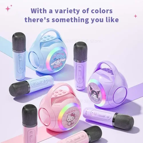 Imagen 2 del producto Sanrio-máquina de Karaoke con micrófono inalámbrico, Altavoz Bluetooth con micrófono, sonido KTV, luces LED coloridas RGB para Fiesta en casa al aire libre