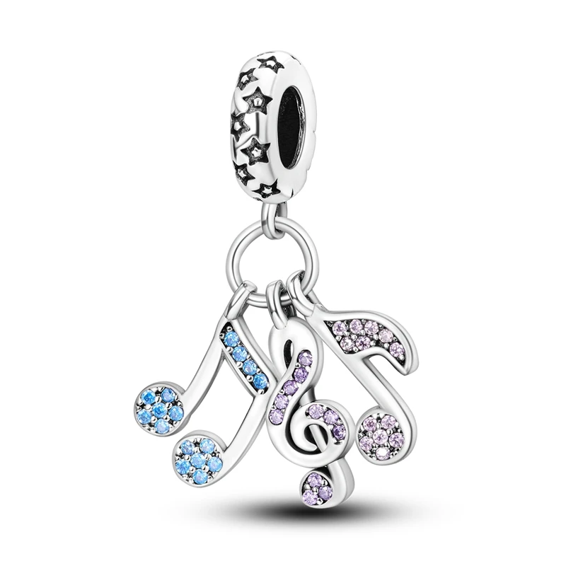 Dangle Charm 925 Sterling Silver Musical Note Pendant Fit Original Bracelet Necklace For Woman Jewelry