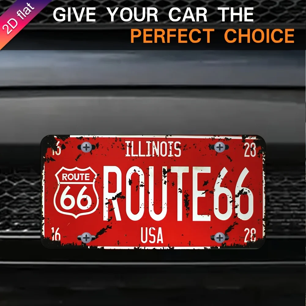 ديكور حائط لوحة ترخيص معدنية - تصميم Route 66 Retro، شطرنج مطبوع بالأشعة فوق البنفسجية، ديكور فني جداري داخلي وخارجي متين، مناسب