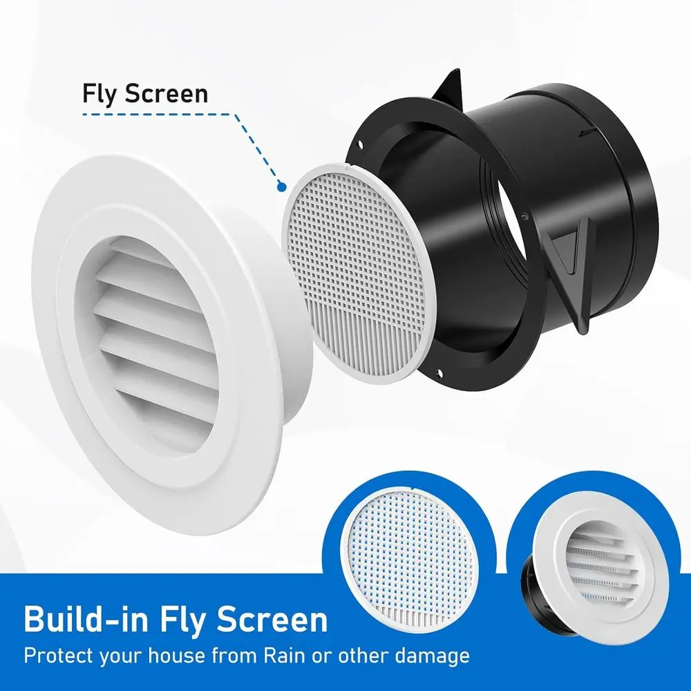 4 Inch Round Exhaust Air Vent Cover with Built-in Light, Suitable for Bathroom, Kitchen, Home, White