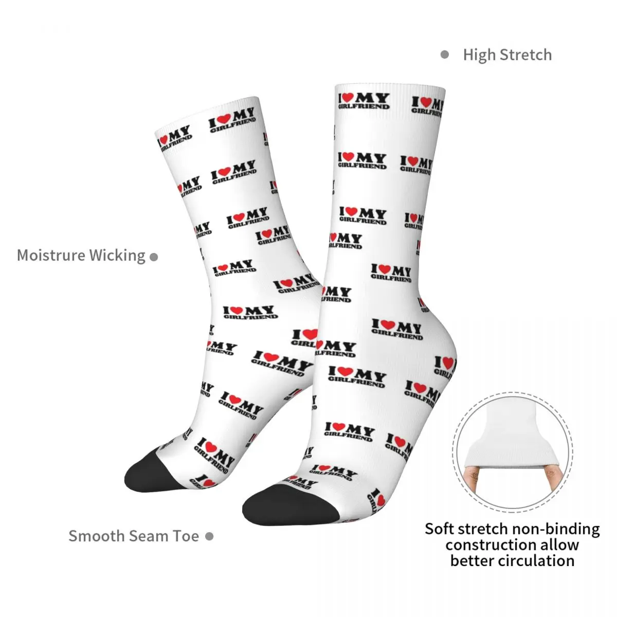 I Love My Girlfriend Socks Harajuku Sweat Absorbing Stockings All Season Long Socks Accessories for Unisex Gifts