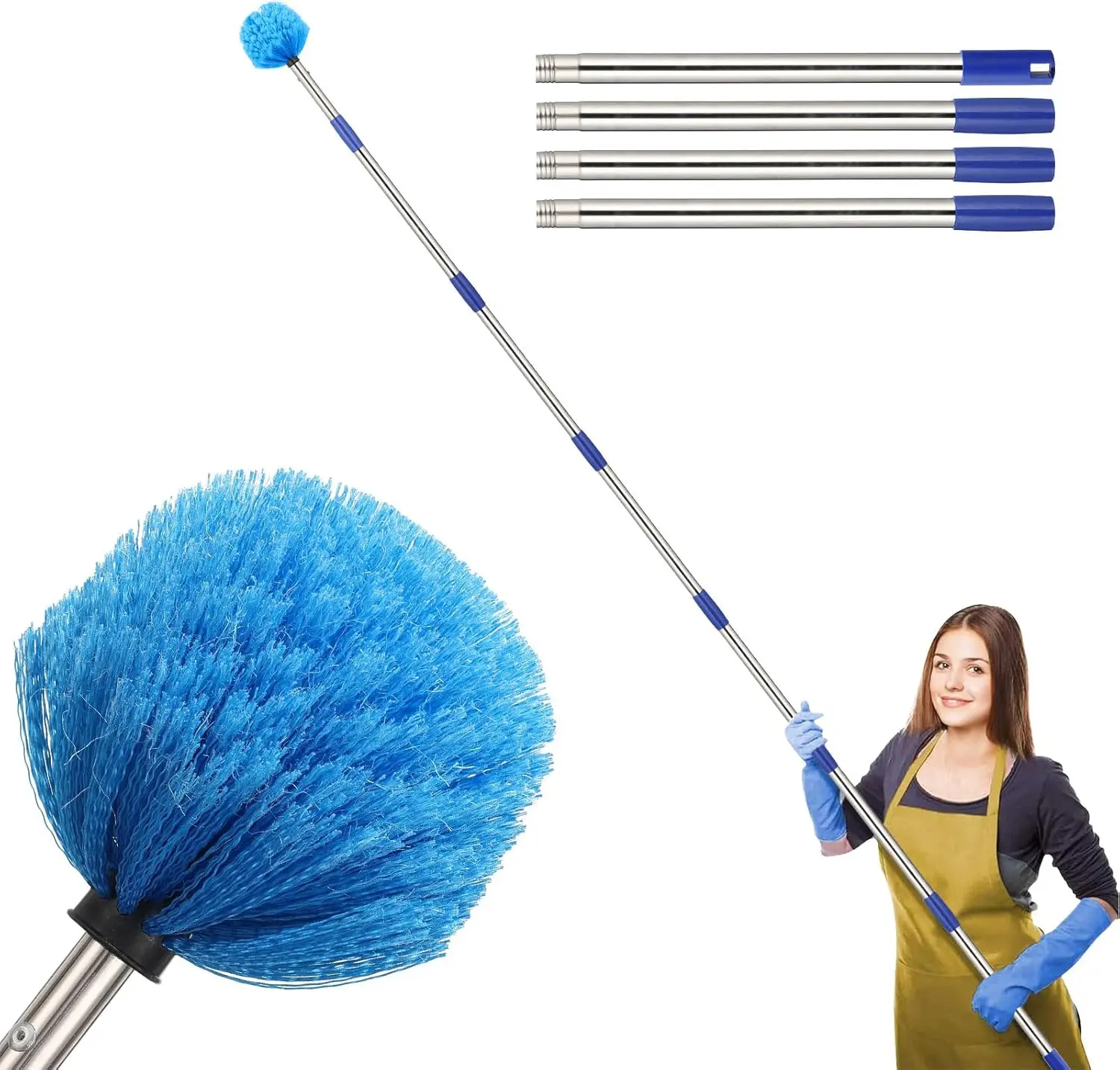 

Cobweb Duster with Extension Pole, 8 FT Long Duster for High Ceilings, Walls, Medium Stiff Bristles